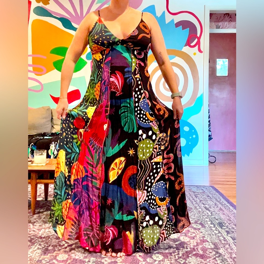 Farm Rio Rainbow Scarf Maxi Dress. Size M.